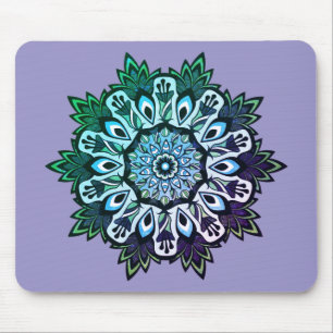 Boho Sage Green Flower Mandala Mouse Mat