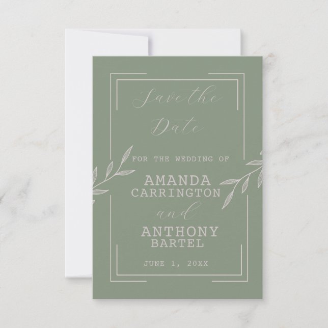 Boho Sage Green Foilage Wedding Invitation (Front)