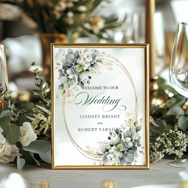Boho Sage Green Foliage Tabletop Wedding Welcome Poster (Boho Sage Green Foliage Tabletop Wedding Welcome)