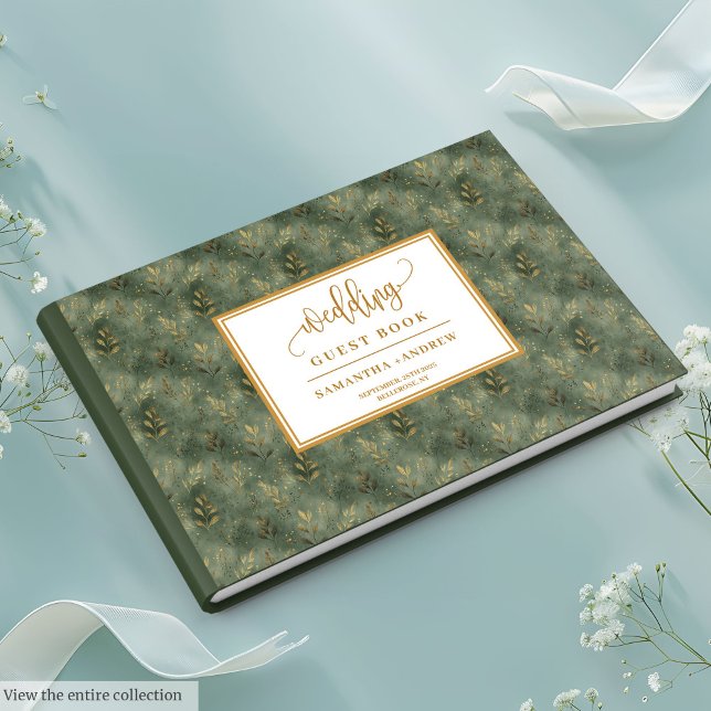 Boho sage green gold leaves wedding guest book (Boho sage green gold leaves wedding guest book)