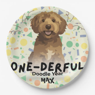 Boho Sage Green Goldendoodle First Birthday Party Paper Plate