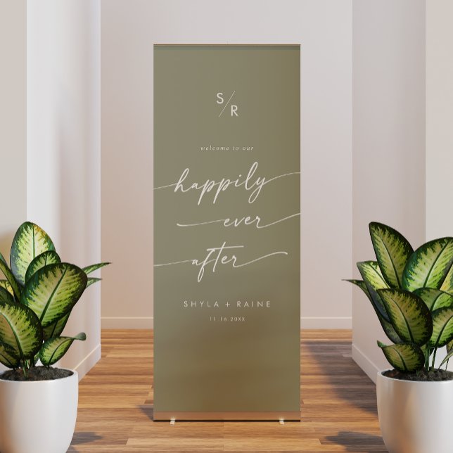 Boho Sage Green Happily Ever After Welcome Retractable Banner (Creator Uploaded)