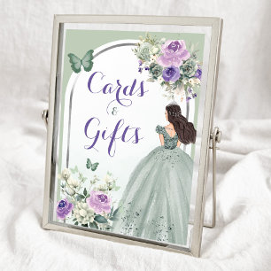 Boho Sage Green Lilac Floral 15 Años Cards Gifts Poster