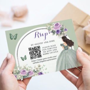 Boho Sage Green Lilac Princess Girl 15 Años QR RSVP Card