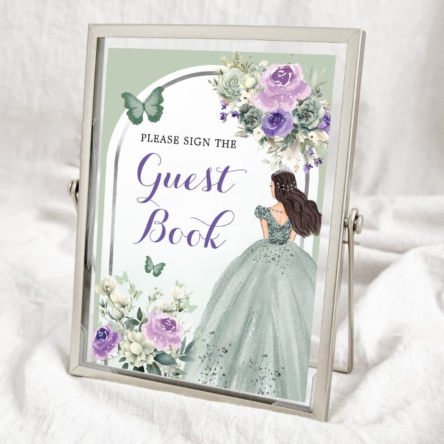 Boho Sage Green Lilac Roses Mis 15 Años Guest Book (Creator Uploaded)