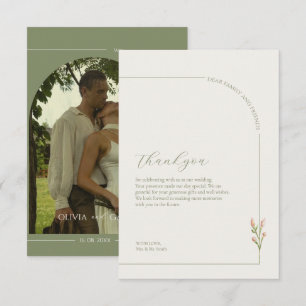 Boho Sage Green & Linen Arches Minimalist Photo  Thank You Card