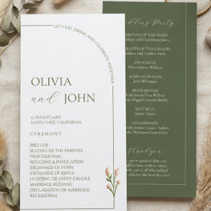 Boho Sage Green & Linen Minimalist Arch Wedding Programme