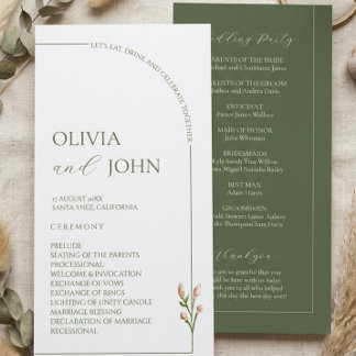 Boho Sage Green & Linen Minimalist Arch Wedding Programme