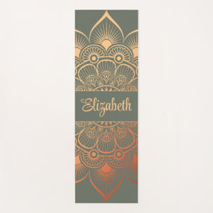 Boho Sage Green Mandala Custom Name Yoga Mat