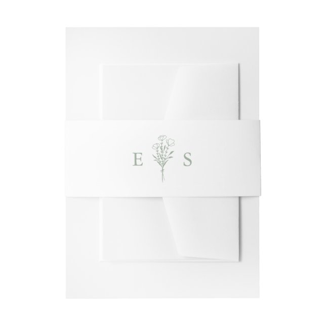 Boho Sage Green Minimalist Botanicals Wedding Invitation Belly Band (Front Example)