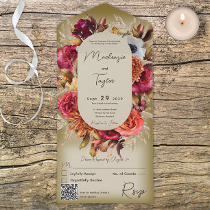 Boho Sage Green Modern Floral Wreath QR Code All In One Invitation
