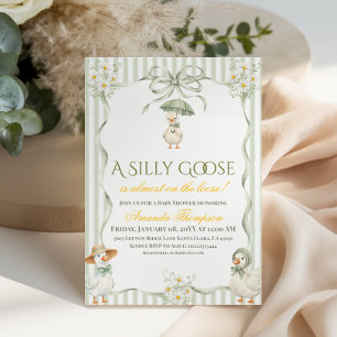 Boho Sage Green Neutral Silly Goose Baby Shower Invitation