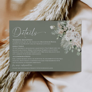 Boho Sage Green Pampas Wedding Details Enclosure Card