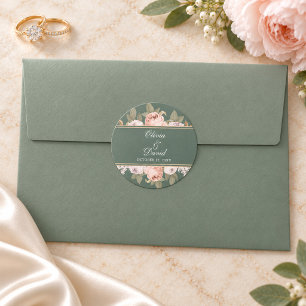 Boho Sage Green Peonies Wedding Classic Round Sticker