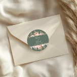 Boho Sage Green Peonies Wedding Classic Round Sticker<br><div class="desc">Elevate your wedding decorations and favours with our Boho Sage Green Peonies Wedding Classic Round Stickers. These charming stickers feature the same delicate pink peony design from our collection, adding a touch of elegance and personalisation to your wedding decor. Use them to seal envelopes, decorate gift bags, or embellish wedding...</div>