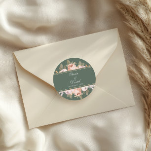 Boho Sage Green Peonies Wedding Classic Round Sticker