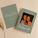 Boho Sage Green Photo Bridesmaid Proposal Card<br><div class="desc">Boho Sage Green Photo Bridesmaid Proposal Card. The word 'bridesmaid' is not editable. Please upload a horizontal/landscape photo. Check the collection for more matching items.</div>