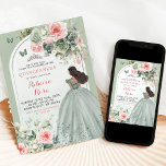 Boho Sage Green Pink Floral Quinceañera Invitation<br><div class="desc">Boho Sage Green Pink Floral Butterfly Quinceañera Invitation</div>