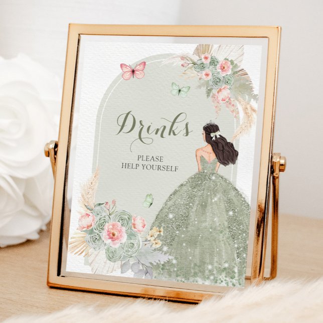 Boho Sage Green Pink Quinceañera Drinks Poster (Creator Uploaded)