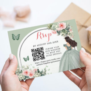 Boho Sage Green Princess Girl 15 Años QR RSVP Card
