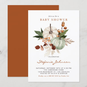 Boho Sage Green Pumpkins Fall Baby Shower Invitation