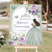Boho Sage Green Purple Floral Quinceañera Welcome