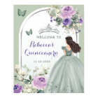 Boho Sage Green Purple Floral Quinceañera Welcome