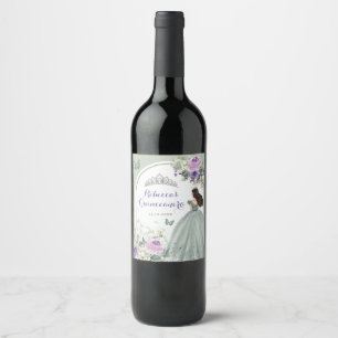 Boho Sage Green Purple Floral Quinceañera Wine Label