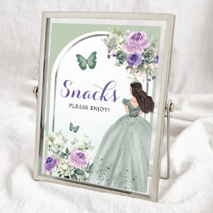 Boho Sage Green Purple Roses Girl 15 Años Snacks Poster