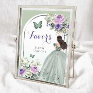 Boho Sage Green Purple Roses Mis XV Años Favours Poster