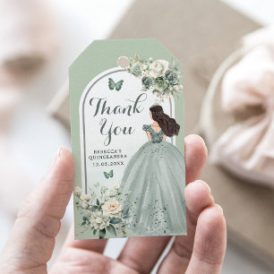 Boho Sage Green Roses Girl 15 Años Thank You Gift Tags