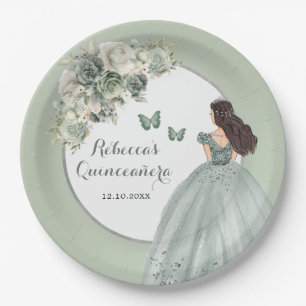 Boho Sage Green Royal Princess Girl Sweet 16 Años Paper Plate