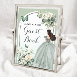 Boho Sage Green Royal Roses Mis 15 Años Guest Book
