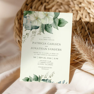Boho sage green rustic floral botanical wedding invitation