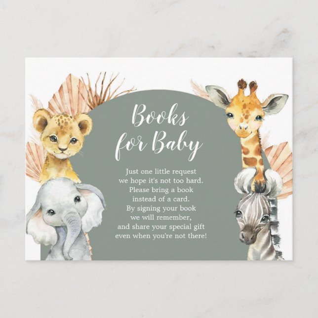 Boho Sage Green Safari Oh Boy Books For Baby Invitation Postcard (Front)