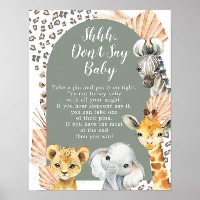 Boho Sage Green Safari Oh Boy Don't Say Baby Poster (Front)