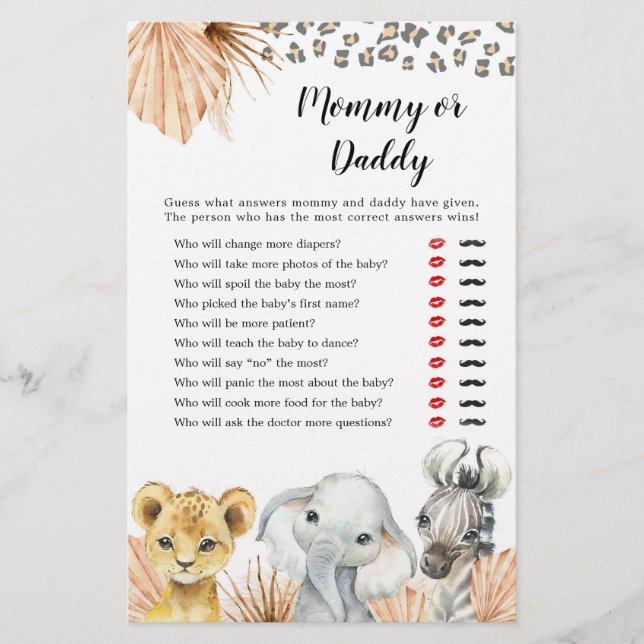 Boho Sage Green Safari Oh Boy Mummy or Daddy Game (Front)