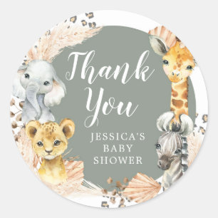 Boho Sage Green Safari Oh Boy Thank You Sticker