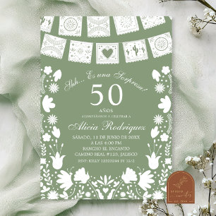 Boho Sage Green Talavera Mexican Surprise Birthday Invitation