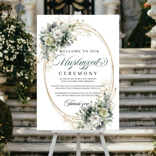 Boho Sage Green Unplugged Ceremony Poster Sign (Boho Sage Green Unplugged Ceremony Poster Sign)