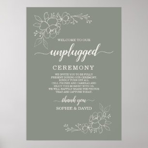Boho Sage Green Unplugged Wedding Ceremony Sign