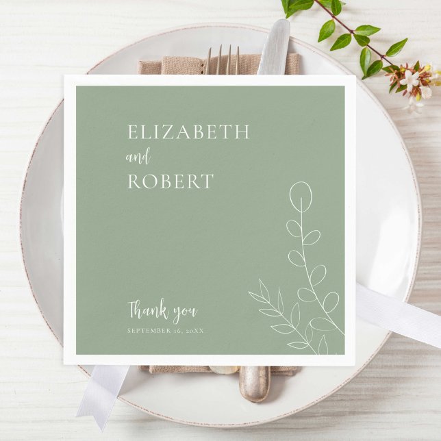 Boho Sage Green Wedding Elegant Minimal Simple Napkin (Creator Uploaded)