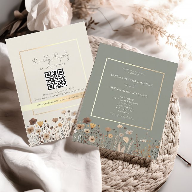 Boho Sage Green Wedding QR Code Invitation (Creator Uploaded)