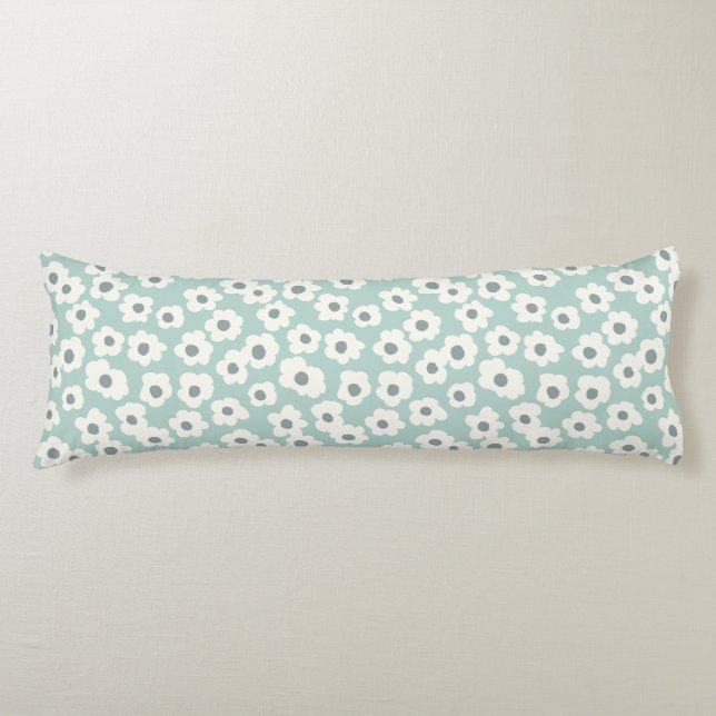 Boho Sage Green White Grey Floral  Body Cushion (Front)