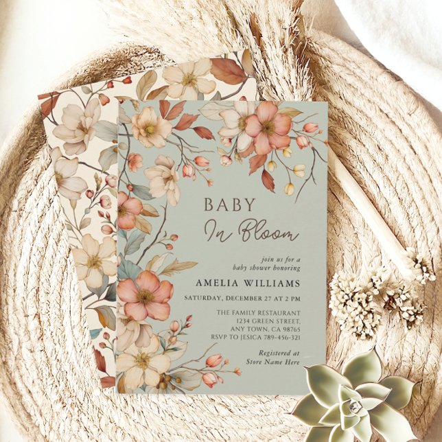 Boho Sage Green Wildflower Floral Baby Shower Invitation (Creator Uploaded)