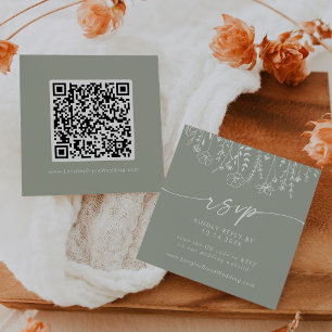Boho Sage Green Wildflower Wedding QR Code RSVP Enclosure Card