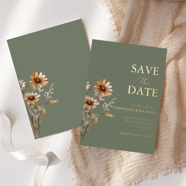 Boho Sage Green  wildflower wedding save the date (Creator Uploaded)