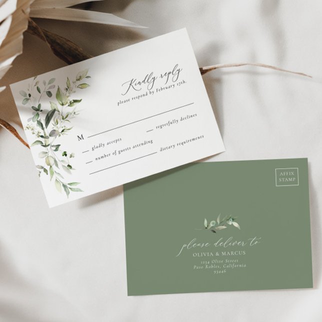 Boho Sage Greenery Botanical Wedding RSVP Card (RSVP Card Front/Back)