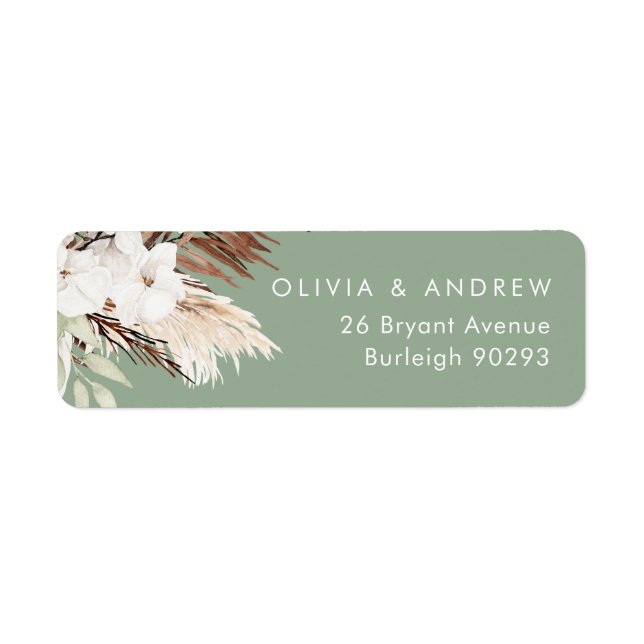 Boho Sage Modern Floral Wedding Return Address (Front)