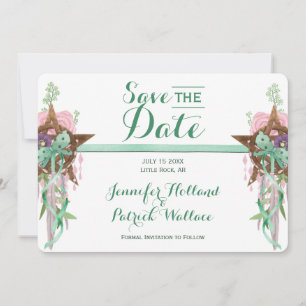 Boho Sage & Pink Wicca Pentacle Handfasting Save The Date